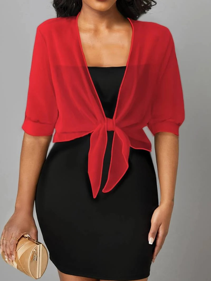 Women's Sheer Chiffon Tie Front Crop Cardigan