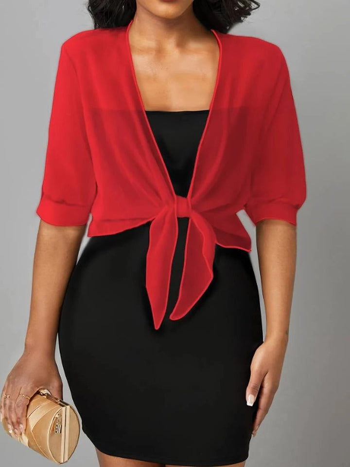 Women's Sheer Chiffon Tie Front Crop Cardigan