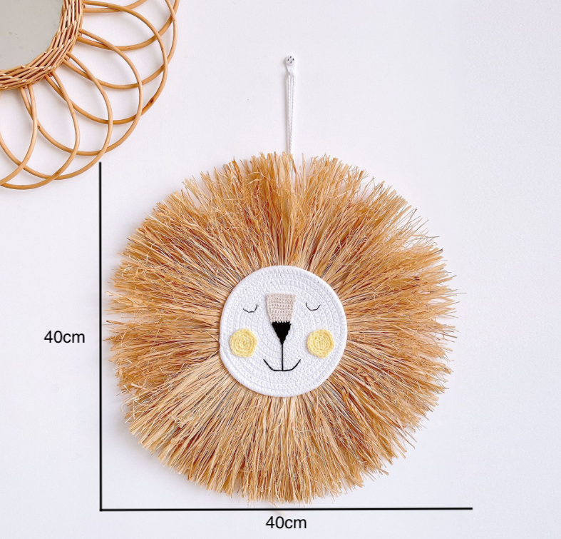 Charming rattan bear wall art, handmade decor for a kids' room or a warm baby nursery.