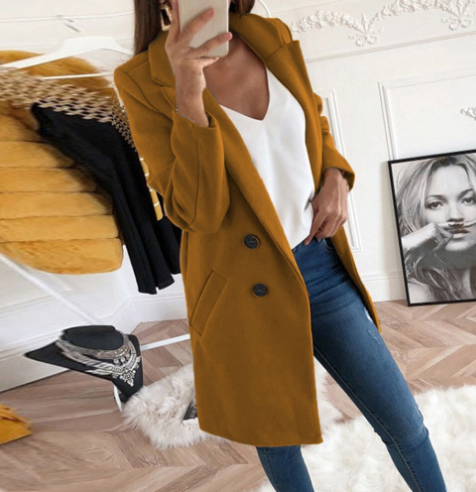 Sophisticated women's lavish winter coat, ideal for elegant fashion & cozy outerwear in cold winter weather.
