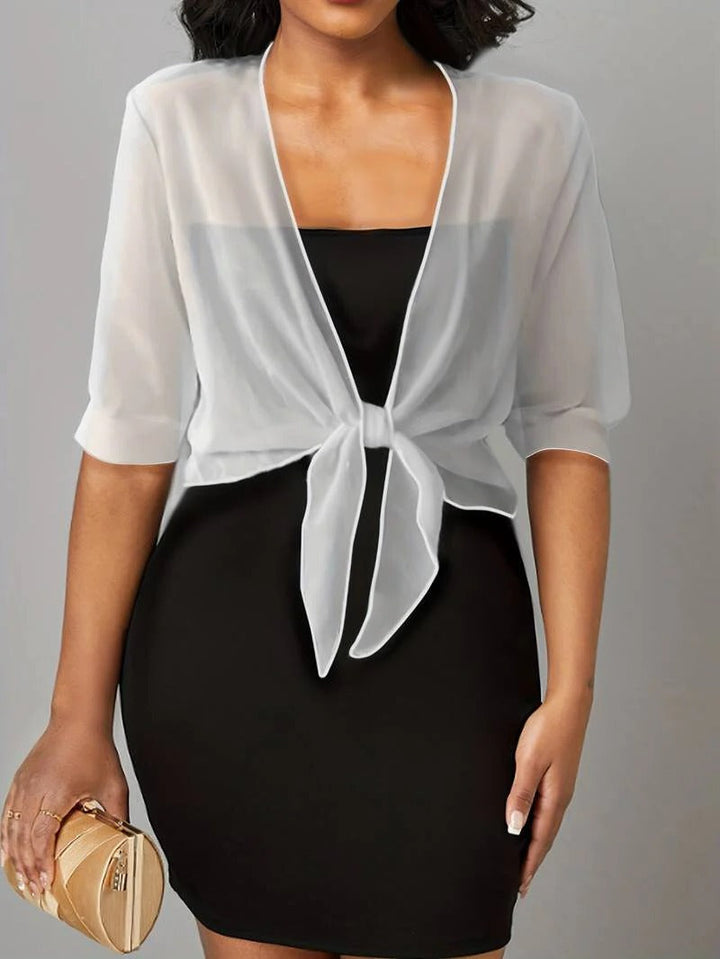 Women's Sheer Chiffon Tie Front Crop Cardigan