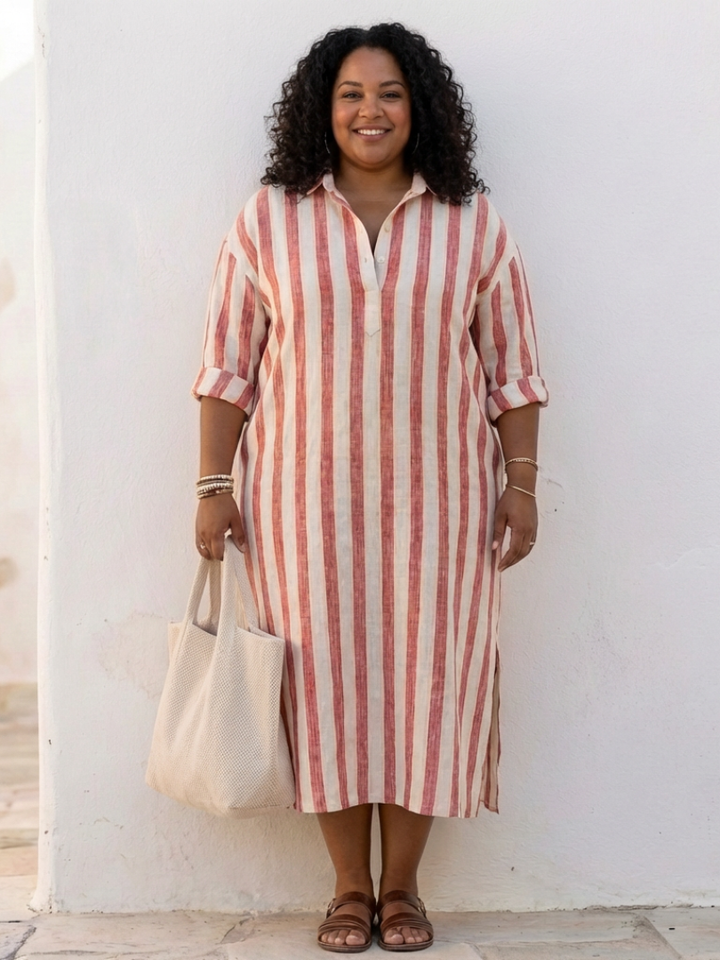 Imara | Women's Striped Midi Shirt Dress - Striped - Image 5