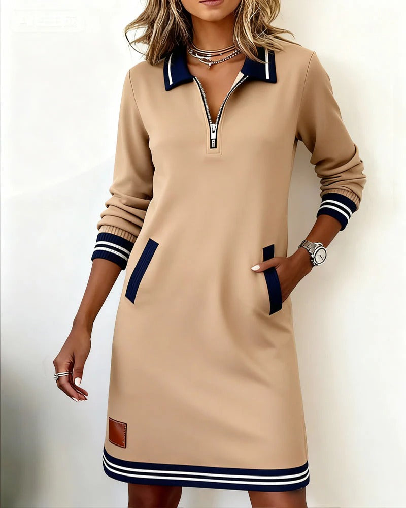 Chic women's fall/winter dress, long sleeve collar design offers an elegant, versatile midi look.