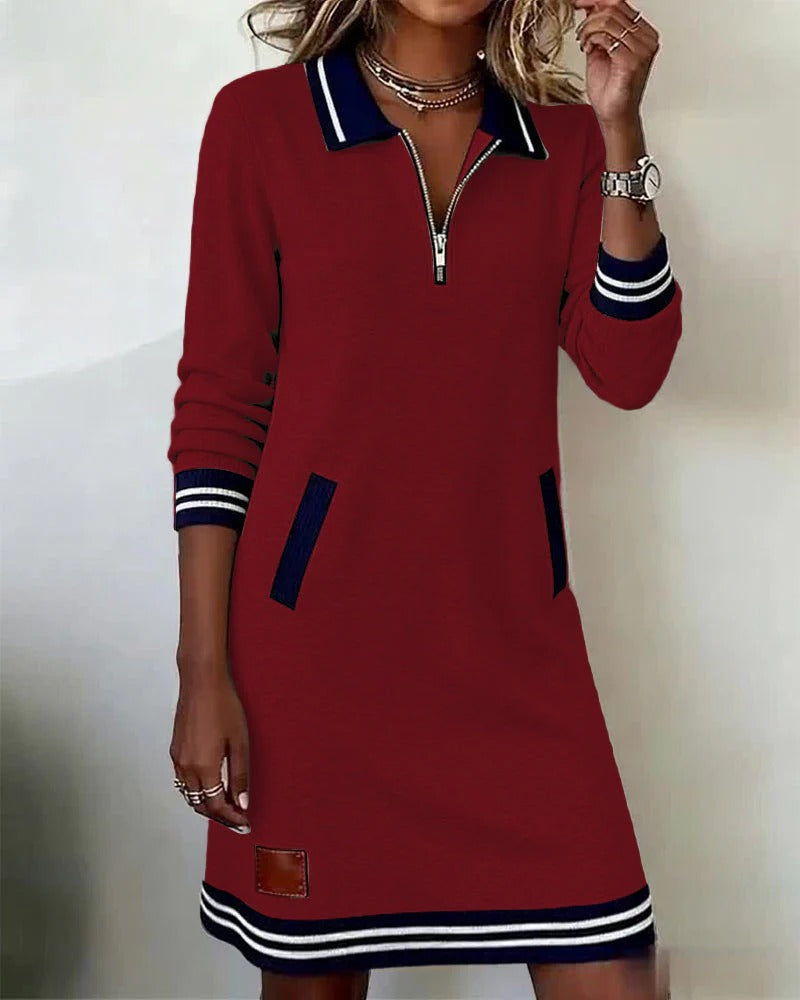 Sophisticated women's long sleeve collar dress, a chic and versatile midi for autumn/winter style.