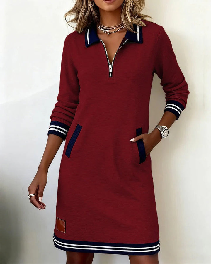 Women's elegant long sleeve collar midi dress, perfect for stylish fall & winter fashion.