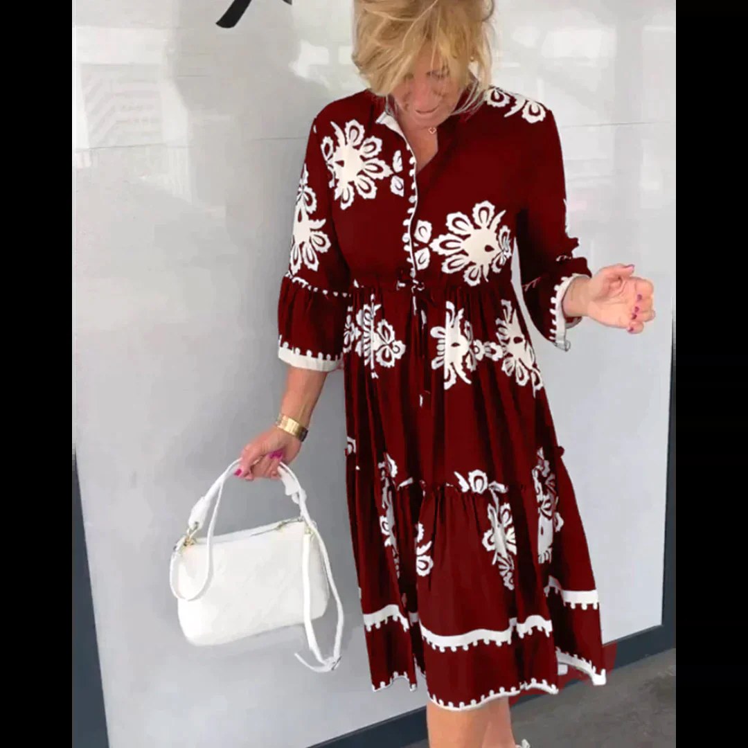 Full length view of a women's elegant floral midi dress, a perfect summer style statement.