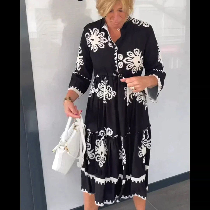 Beautiful women's floral midi dress, a stunning summer style for vacations and elegant gatherings.