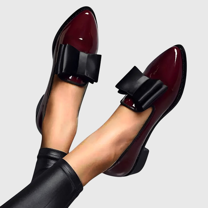 Imogen | Women's Bow Pointed Loafers - Burgundy - Image 1