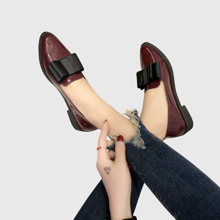Imogen | Women's Bow Pointed Loafers - Burgundy - Image 7
