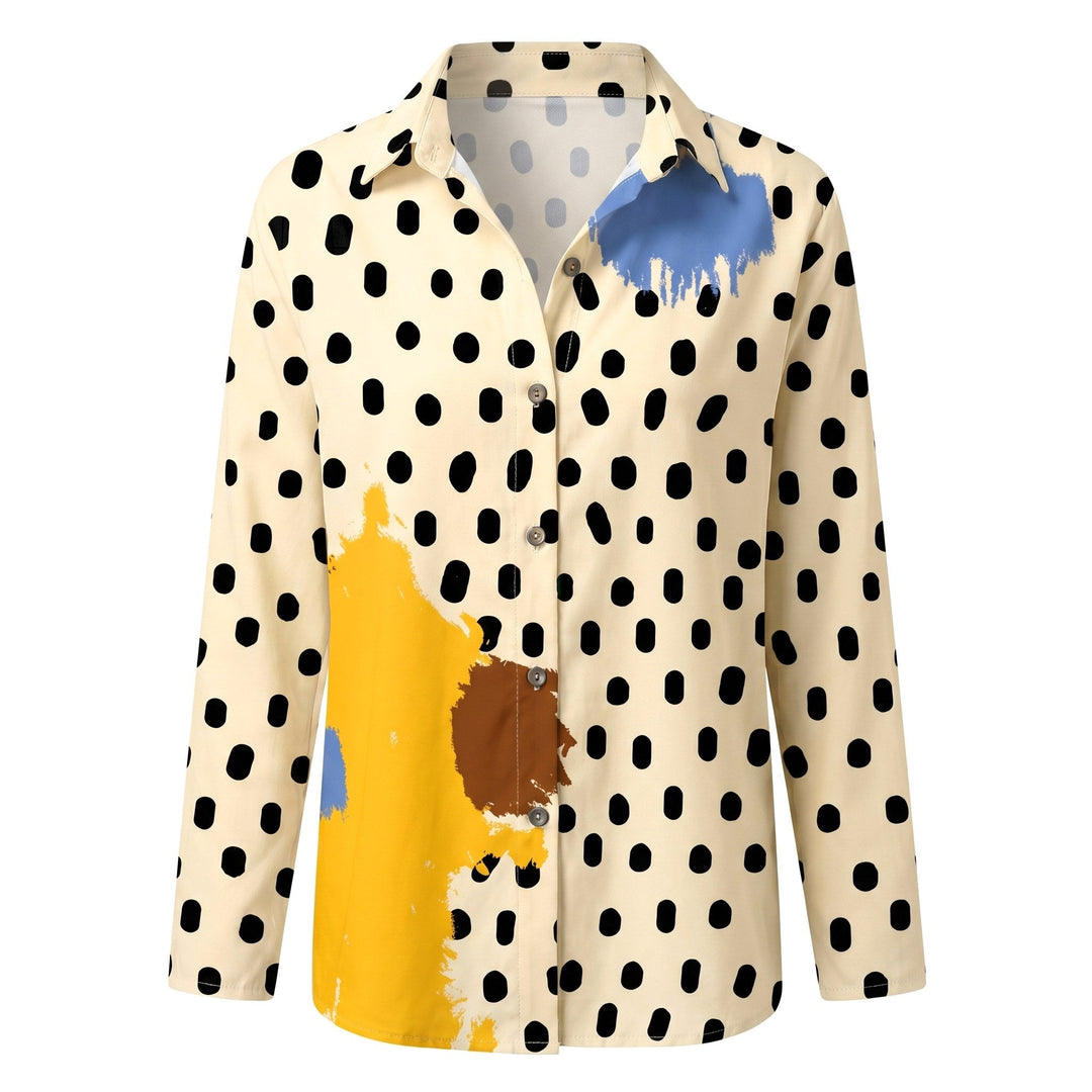 Fashionable women's blouse for summer: abstract print, V-neck, roll-up sleeves, relaxed fit.