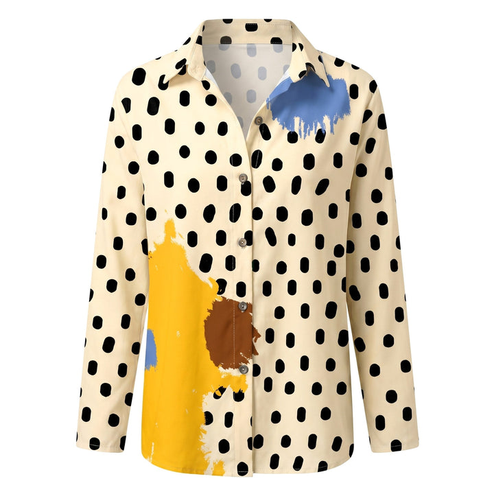 Fashionable women's blouse for summer: abstract print, V-neck, roll-up sleeves, relaxed fit.