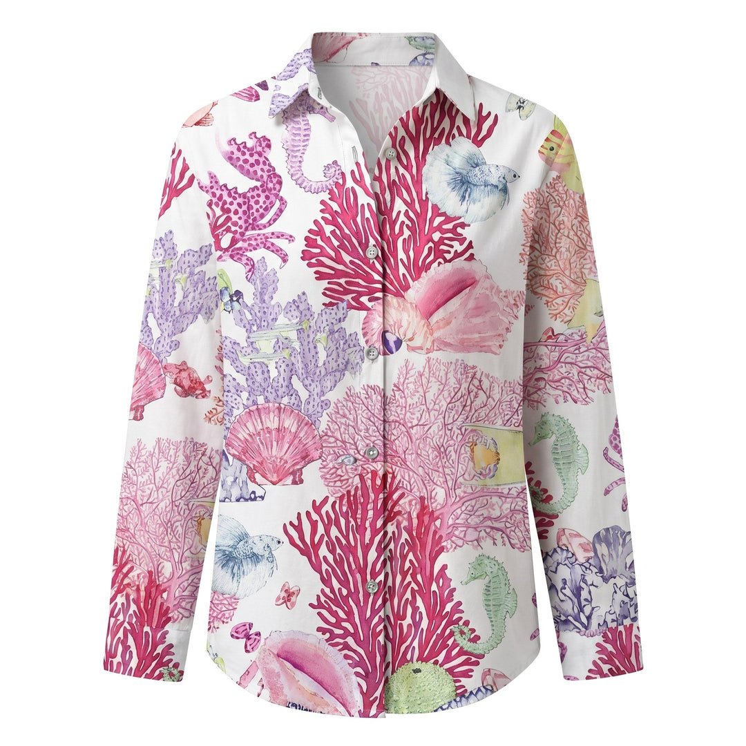Everyday women's abstract print top, V-neck design, roll-up sleeves. Casual & comfortable blouse.