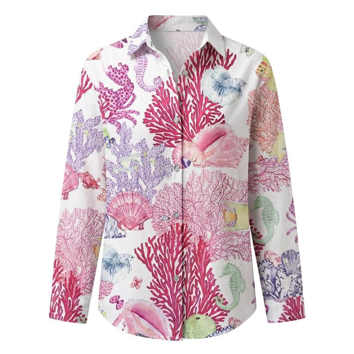 Everyday women's abstract print top, V-neck design, roll-up sleeves. Casual & comfortable blouse.