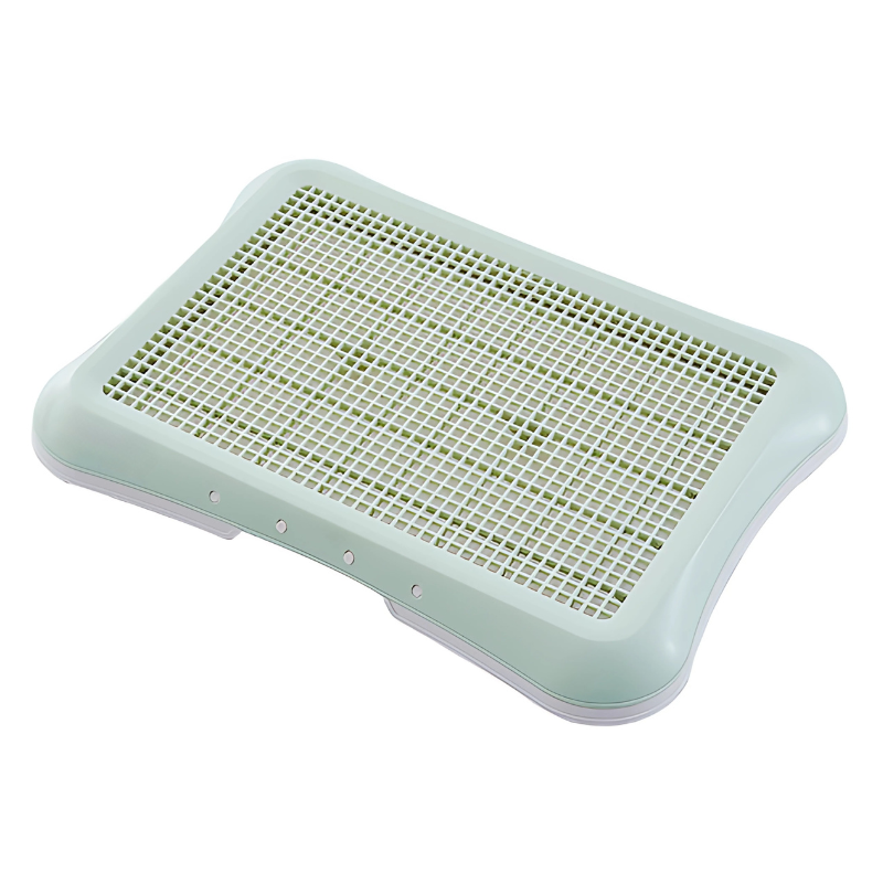 Portable indoor dog potty with easy clean tray, ideal for puppy house training & pet hygiene. Floor protector.