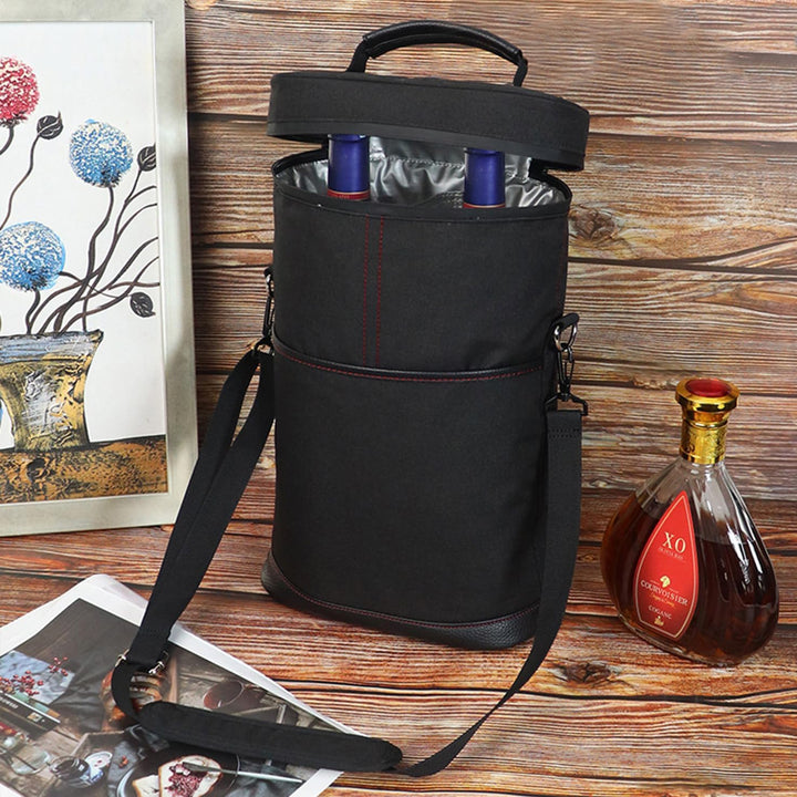 Functional insulated two-bottle wine carrier, a must-have portable picnic bag with an adjustable strap.