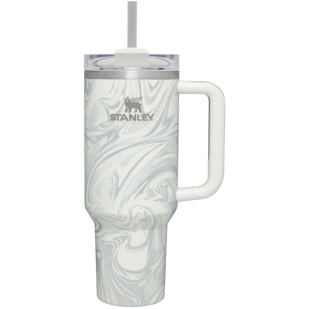 Hot or cold drinks kept fresh in this 40oz leak-proof travel mug with handle & straw.