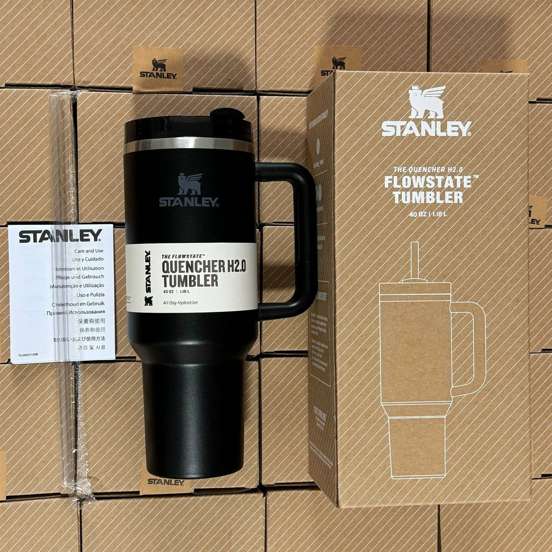 Leak-proof stainless steel 40oz tumbler. Keeps drinks hot/cold for hours, ideal for travel.