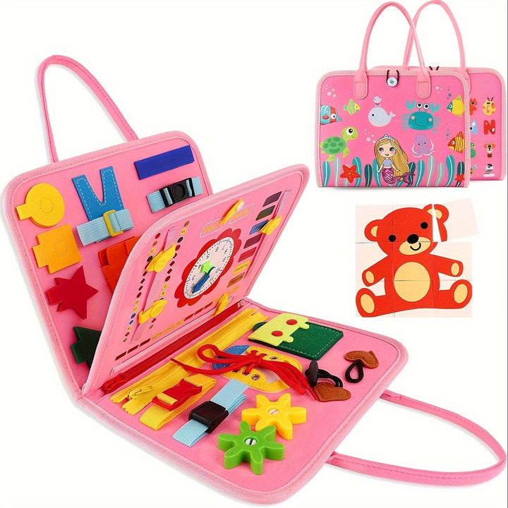 Hands-on 25-in-1 sensory toy for kids. Develops cognitive skills, learning, and is great for travel.
