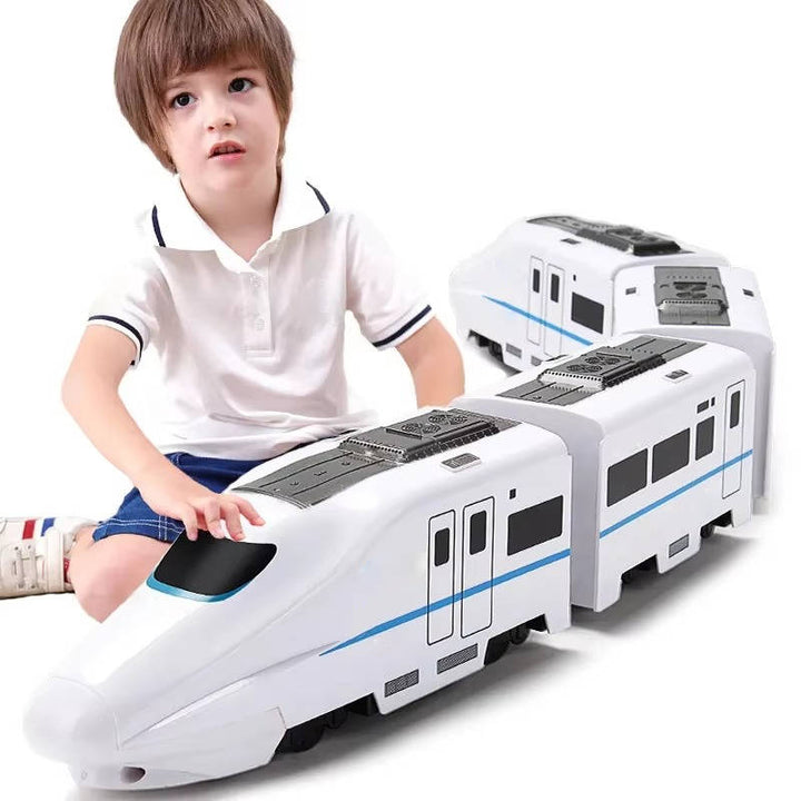 Interactive 4-car toddler train toy with flashing lights and engaging sounds.