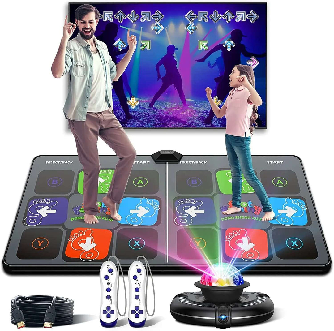 Interactive dance mat for kids & adults, a non-slip TV fitness game for active family fun & exercise.