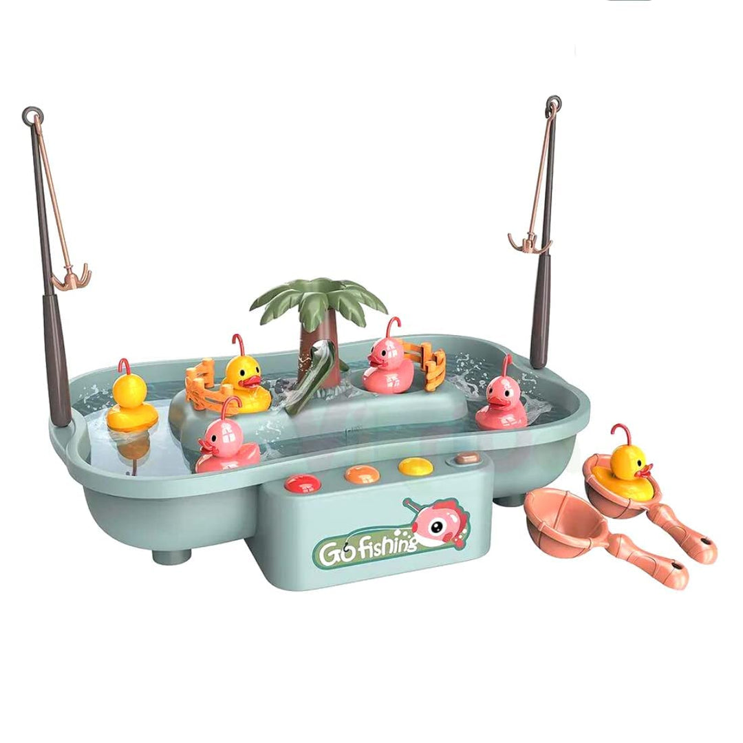 Kids' interactive duck fishing game, an educational toy developing motor skills and hand-eye coordination.