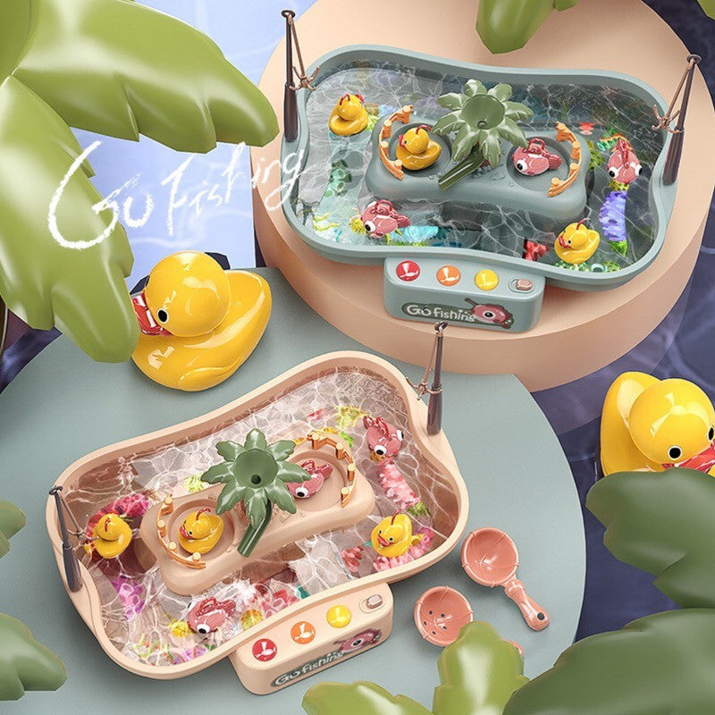 Colorful duck fishing game for children, an engaging educational toy improving motor skills and early learning.