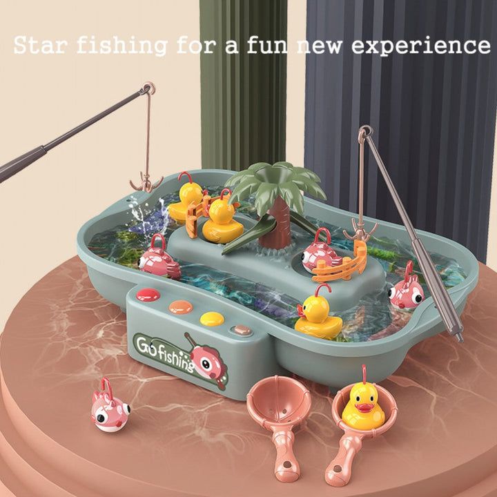 Bright interactive duck game for toddlers, an educational fishing toy for motor skill development & engaging water play.