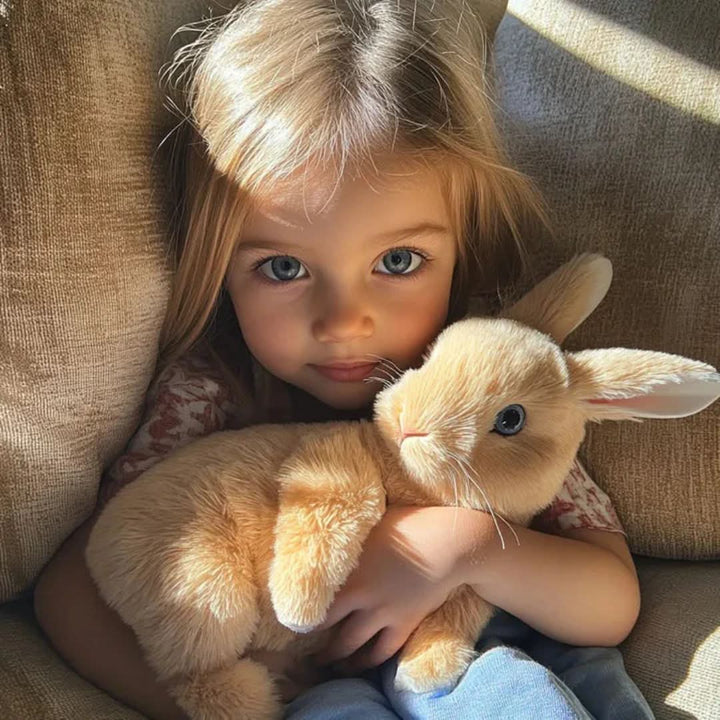 Cute interactive plush bunny, a soft animal toy for kids with realistic sound effects and movements.