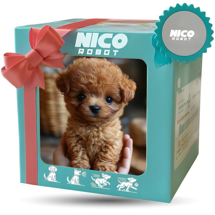 Bright-eyed plush toy dog that responds with barks and tail wags.