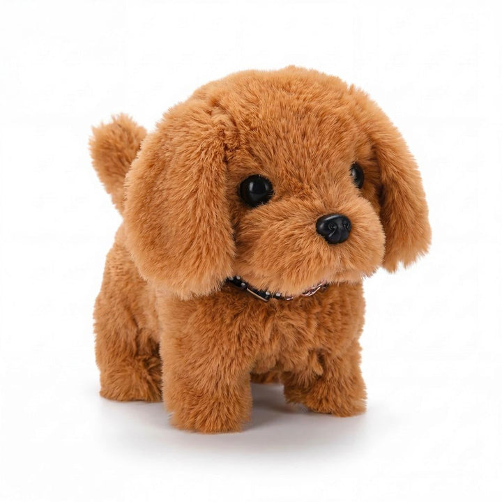 Interactive walking plush puppy, an educational toy for children.