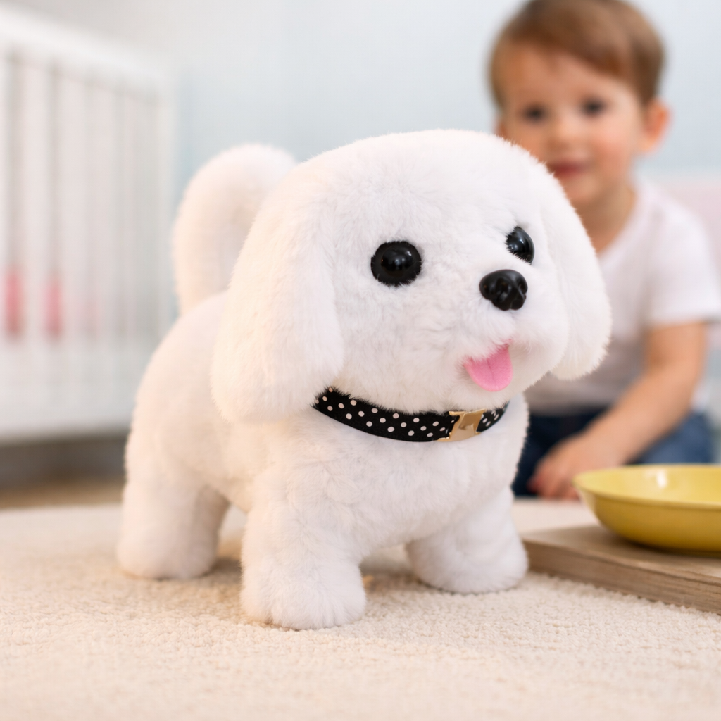 Interactive plush robot puppy toy walking and barking for kids