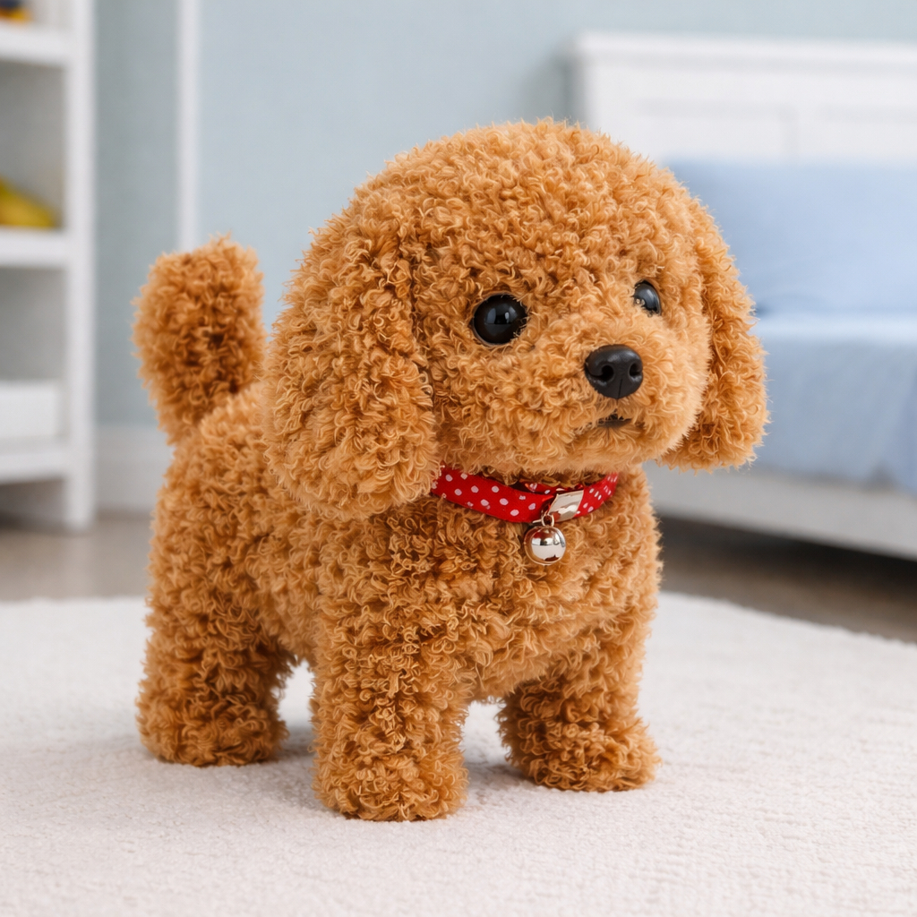 Cute robot dog toy with soft plush fur, perfect gift for kids