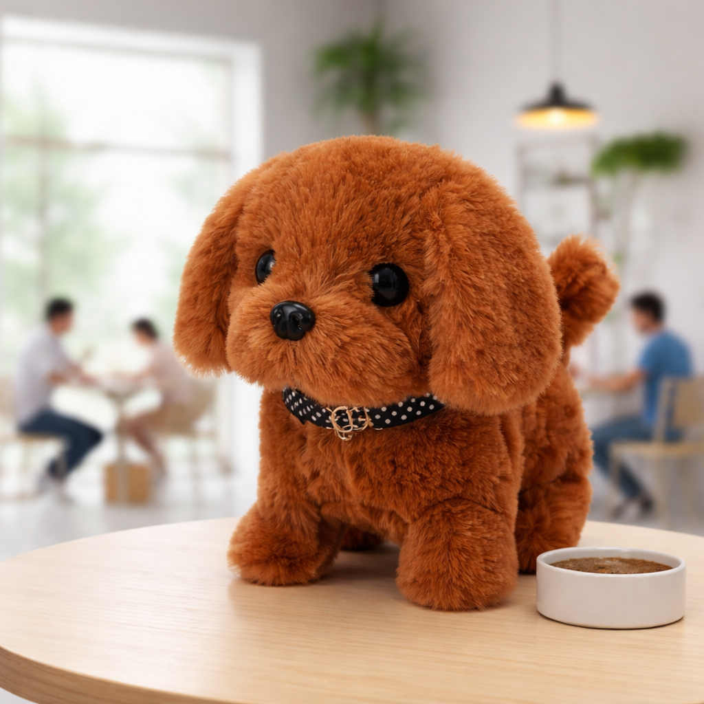 Animated plush puppy toy that walks and barks, engaging kids' fun