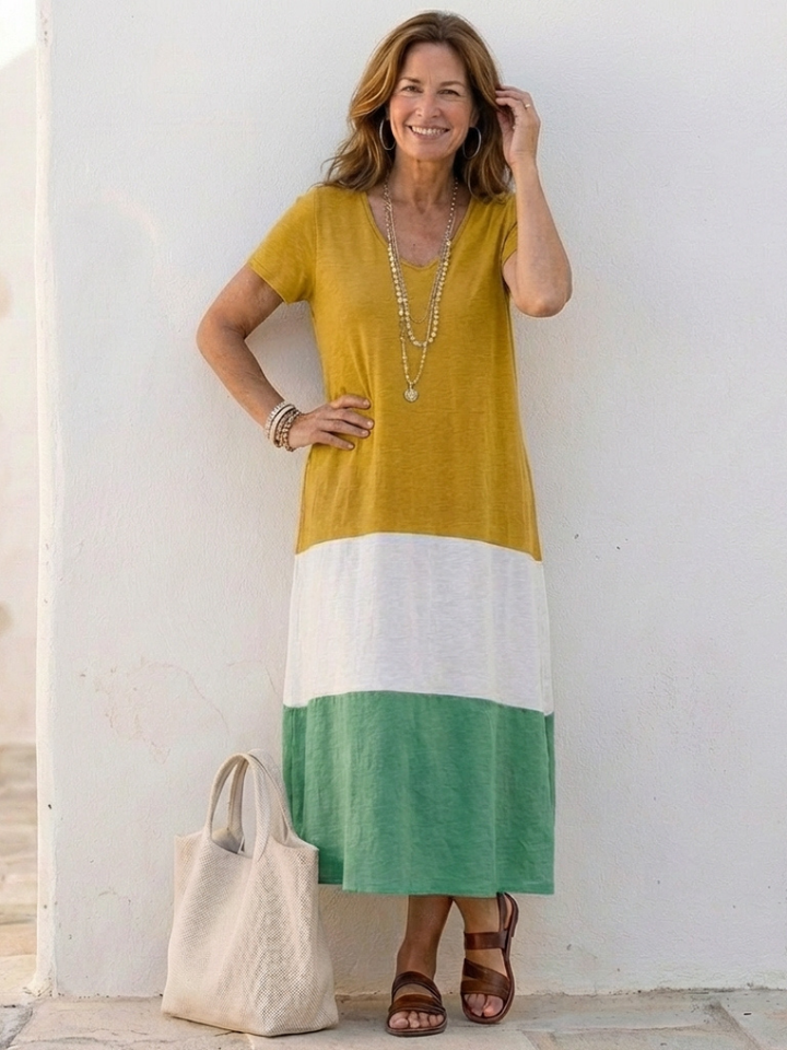 Iolanthe | Women's V Neck Colour Block Midi Dress - Image 5