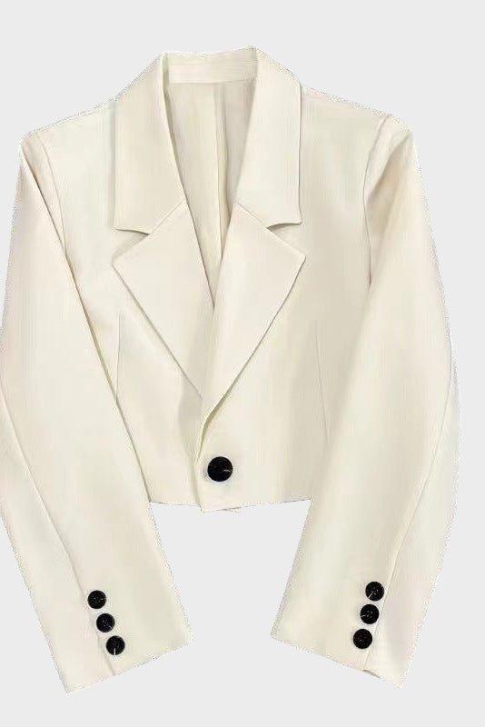 Ione | Women's Cropped Blazer with Notched Lapel - Champagne - Image 1
