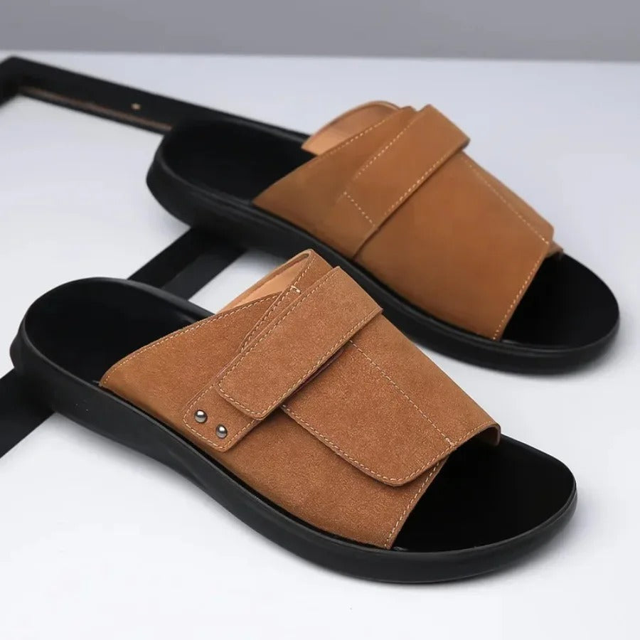 Stylish men's adjustable slides sandals with cushioned footbed. Modern comfort for summer.