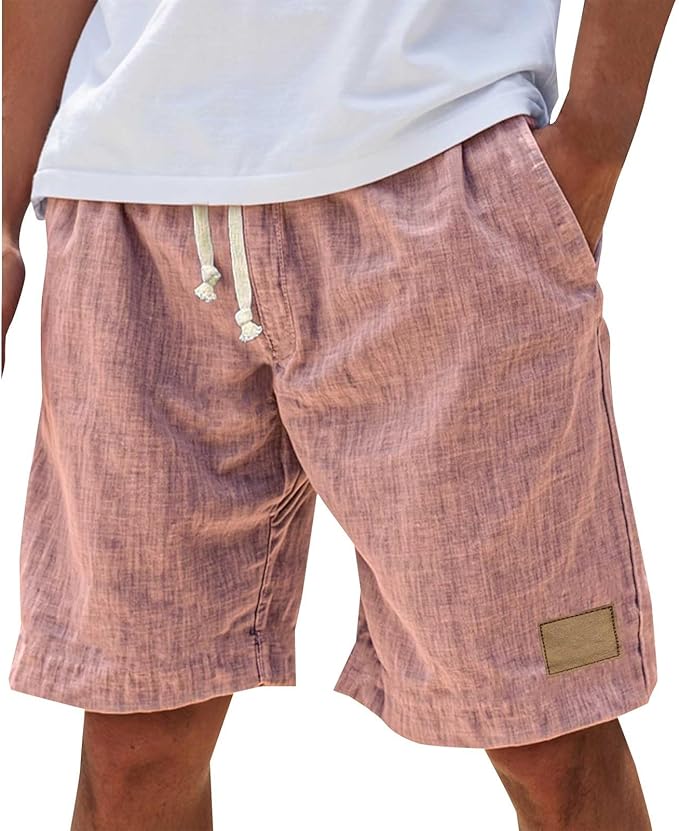 Timeless men's casual linen shorts with adjustable drawstring waist, perfect for warm weather.