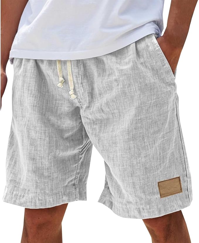 Versatile men's drawstring linen shorts, perfect for summer wear and easy-fit comfort.