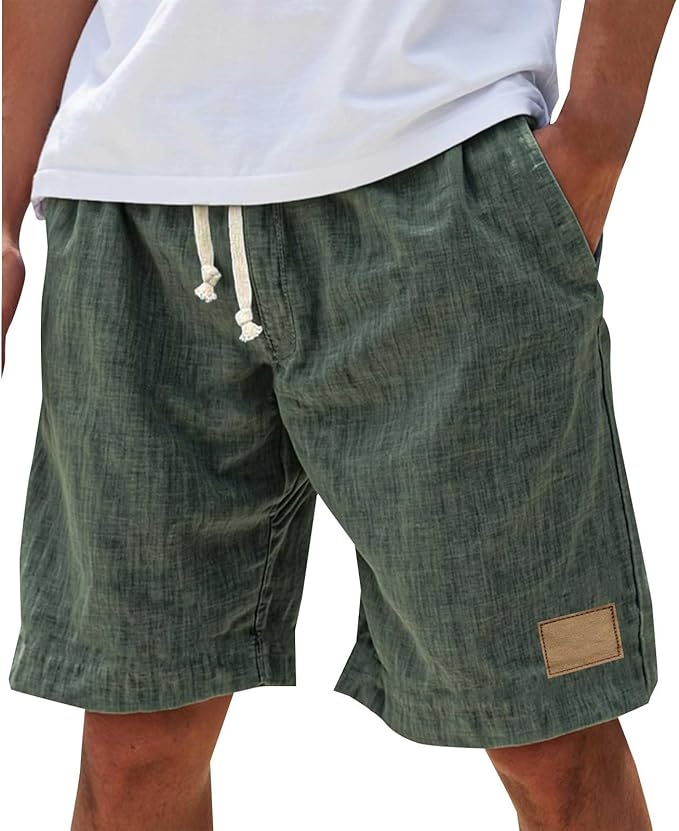 Stylish men's linen shorts for summer, featuring a relaxed fit and practical drawstring.