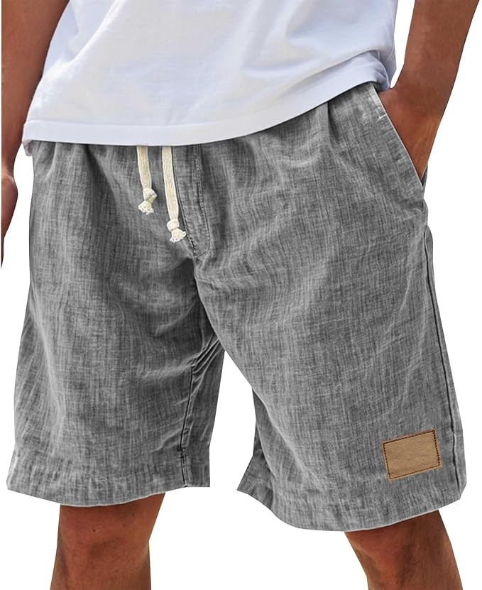Breathable men's casual linen shorts with drawstring, great for warm weather activities.