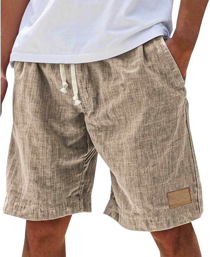 Men's easy-fit relaxed linen shorts, a comfortable and versatile choice for travel and casual wear.
