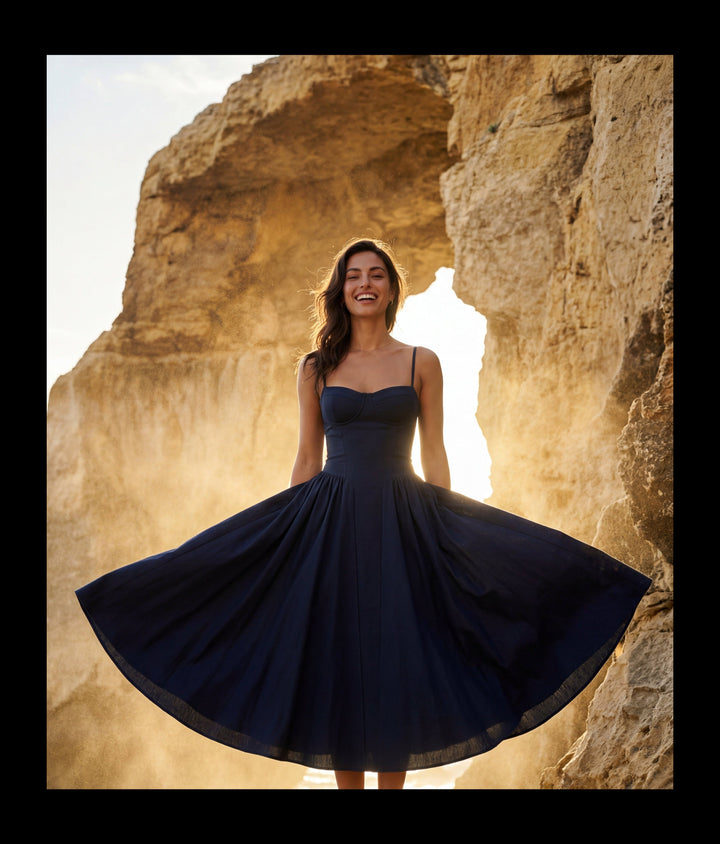 Feminine floral midi dress, sweetheart neckline, ideal for summer parties & events.