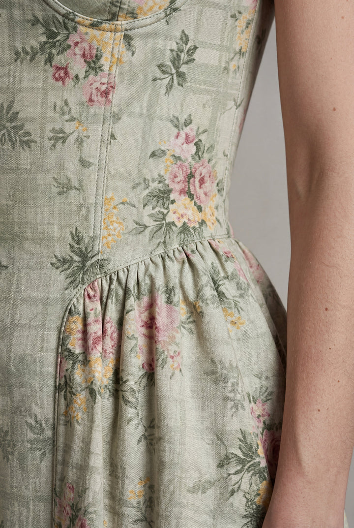 Stylish women's floral A-line midi dress, perfect for summer fashion trends.