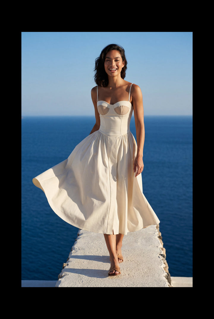 Women's elegant floral midi dress with a chic and comfortable corset top.