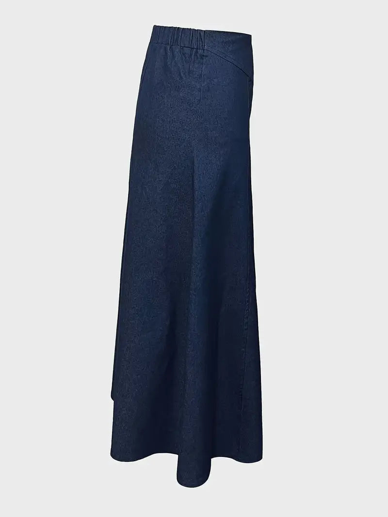 Women's casual A-line midi skirt with a chic denim look. Flared and stylish, perfect for versatile spring outfits.