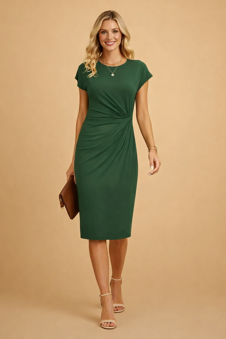 Women's elegant front knot midi dress, a flattering choice for any special occasion or formal party.