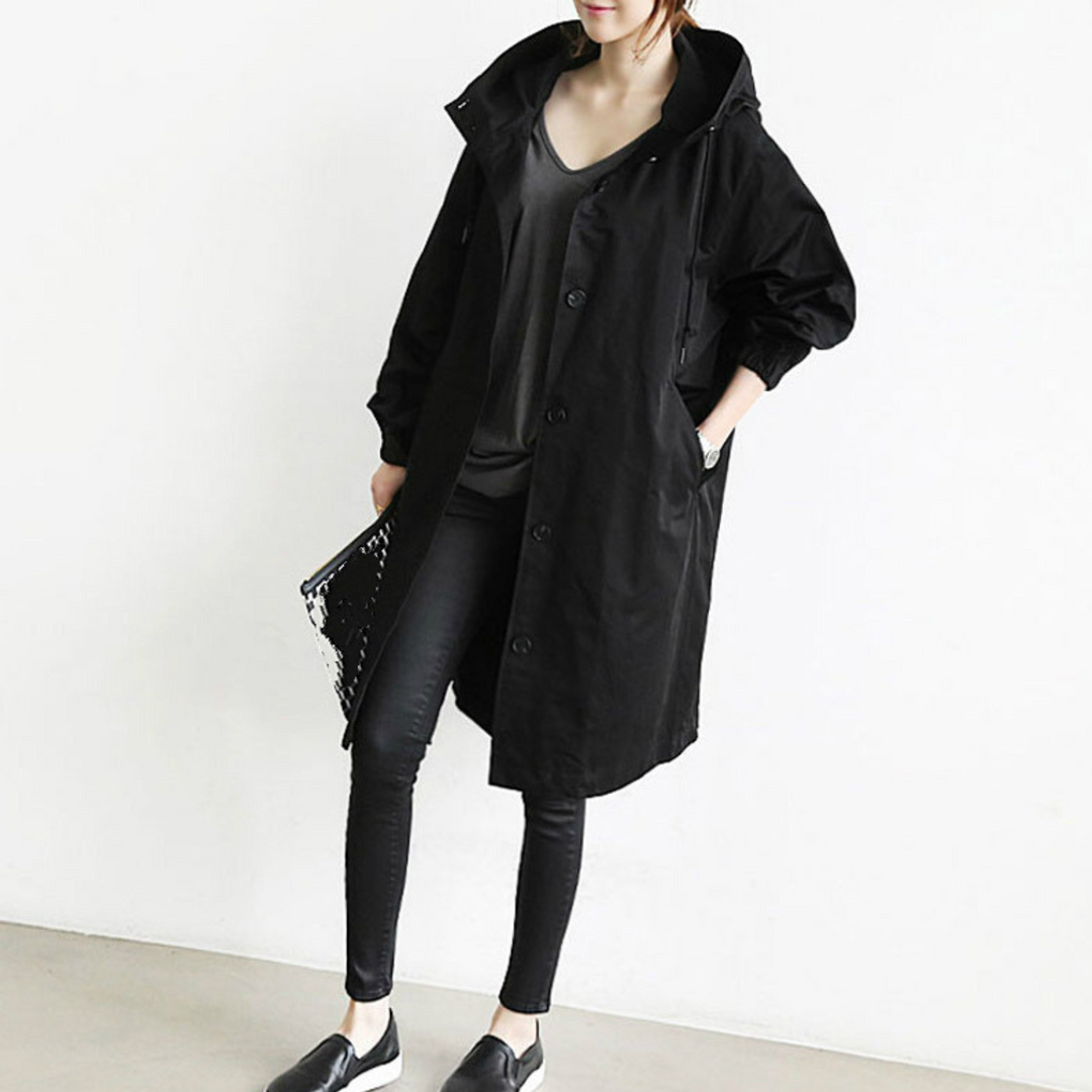 Women's Isabelle long hooded trench coat. Stylish & weatherproof outerwear perfect for fall and winter fashion.