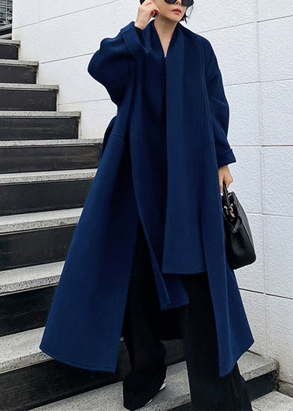 Classic blue women's tailored wool winter coat, warm and elegant outerwear perfect for formal or casual wear.