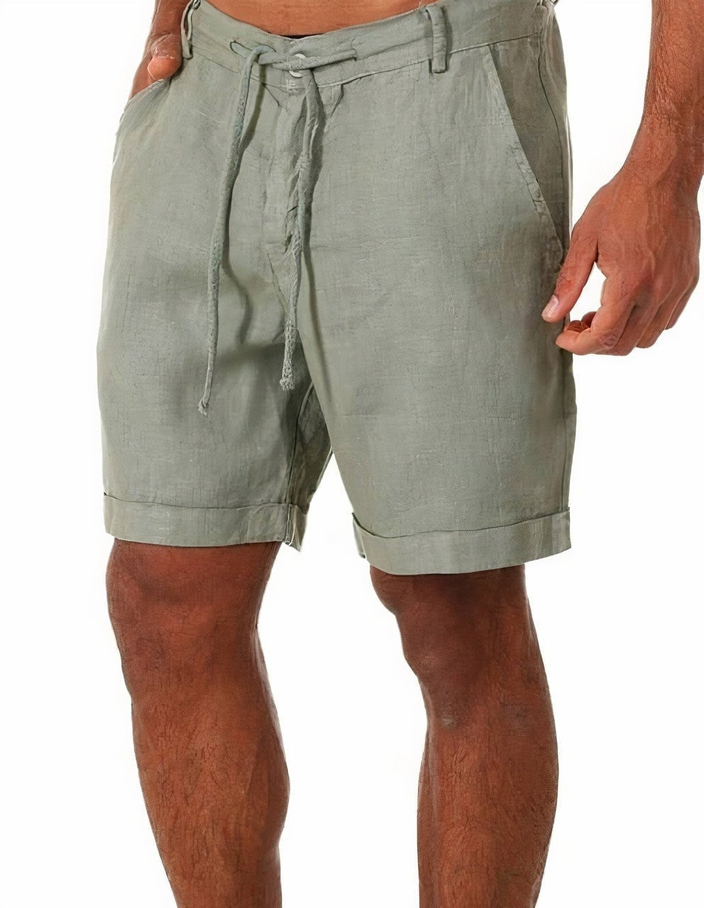 Men's relaxed fit linen shorts with adjustable drawstring for ultimate summer comfort and style. Ideal for vacation.