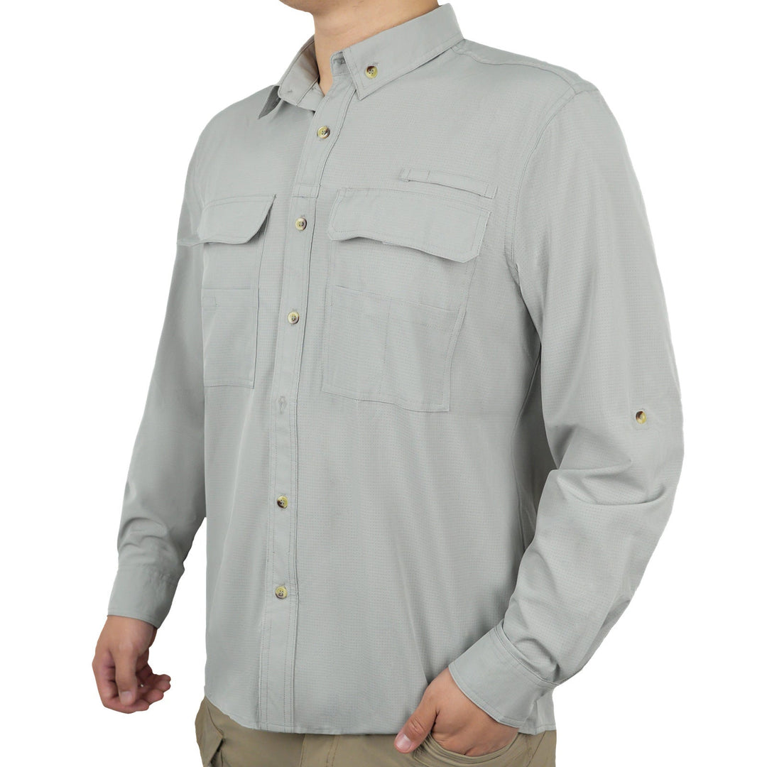 Men's Quick Dry Long Sleeve Fishing Shirt for sun protection & outdoor comfort. Ideal for hiking, travel, & activewear.